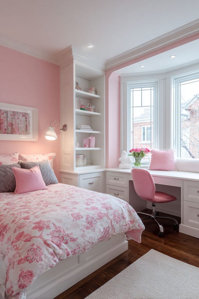 Pink Bedroom Office Combination