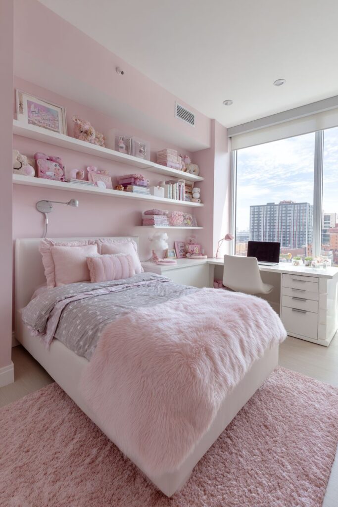 Pink Bedroom Office Combination