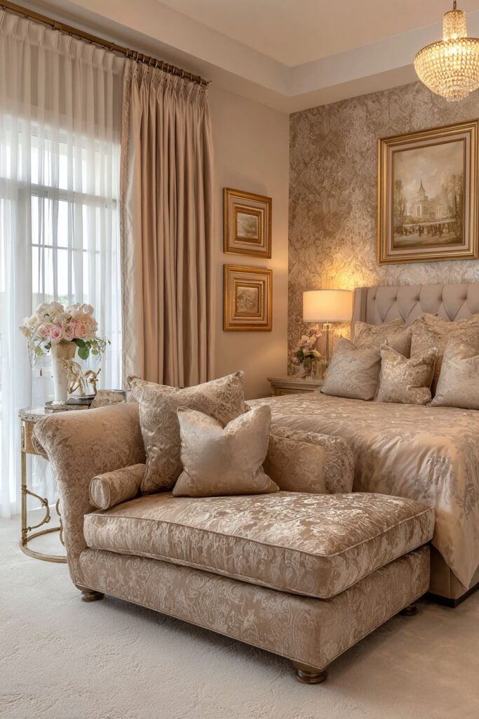 Elegant Sitting Area with Taupe Chaise