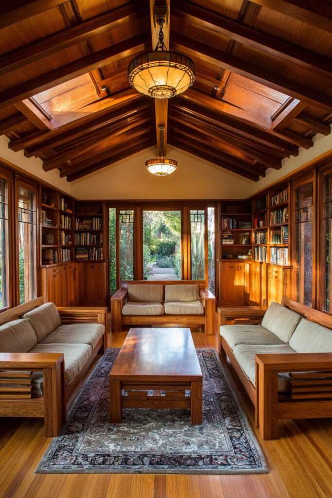 Craftsman Style with Built-In Bookcases and Mission Furniture
