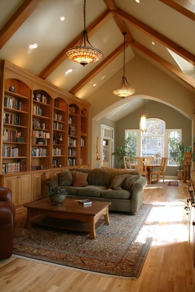 Craftsman Style with Built-In Bookcases and Mission Furniture