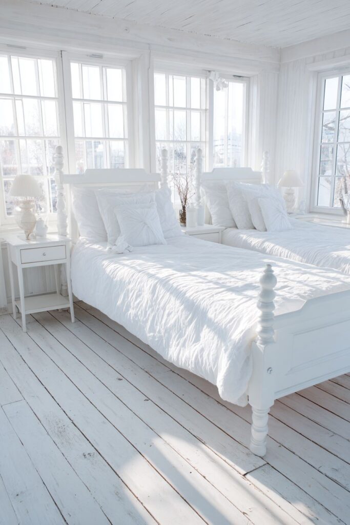BRIGHT WHITE ALL-WHITE TWIN BEDROOM