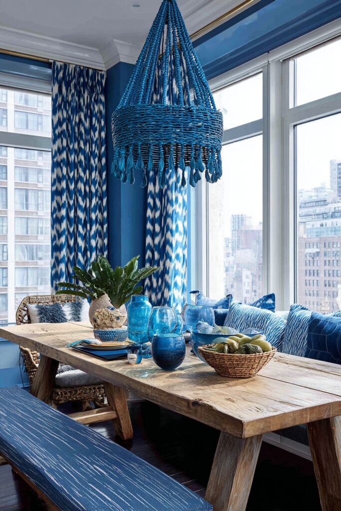 Multi-Functional Blue Dining and Workspace