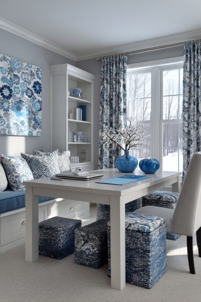 Multi-Functional Blue Dining and Workspace