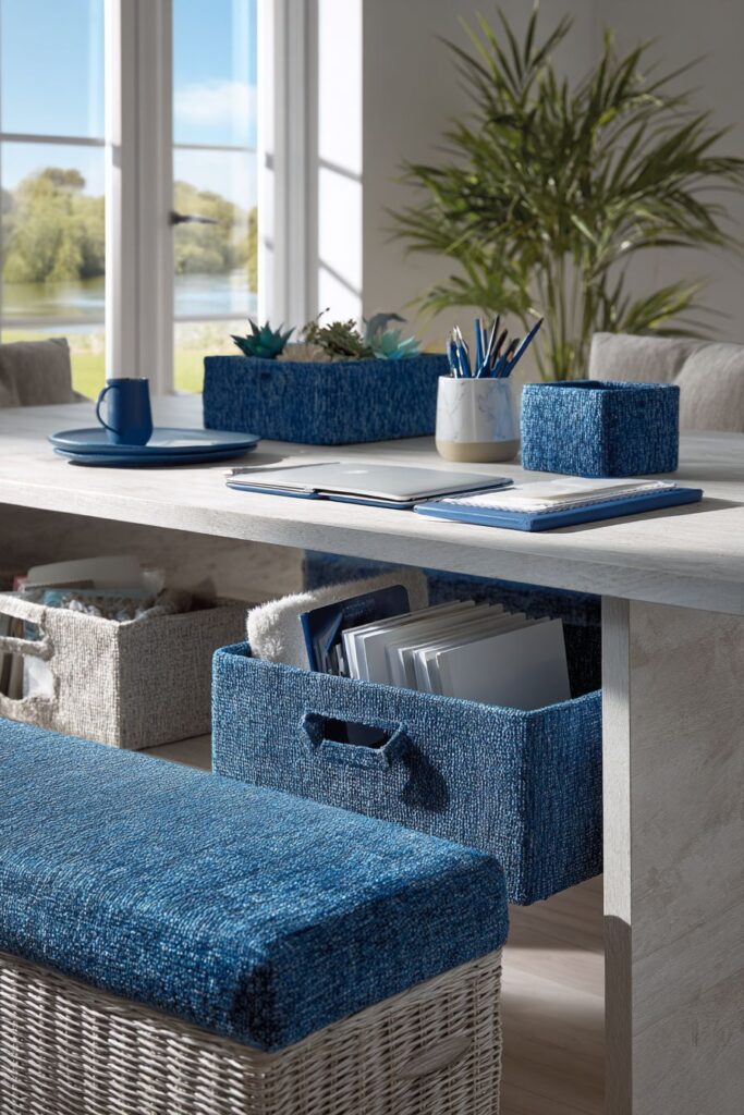 Multi-Functional Blue Dining and Workspace
