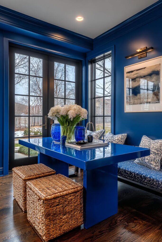 Multi-Functional Blue Dining and Workspace