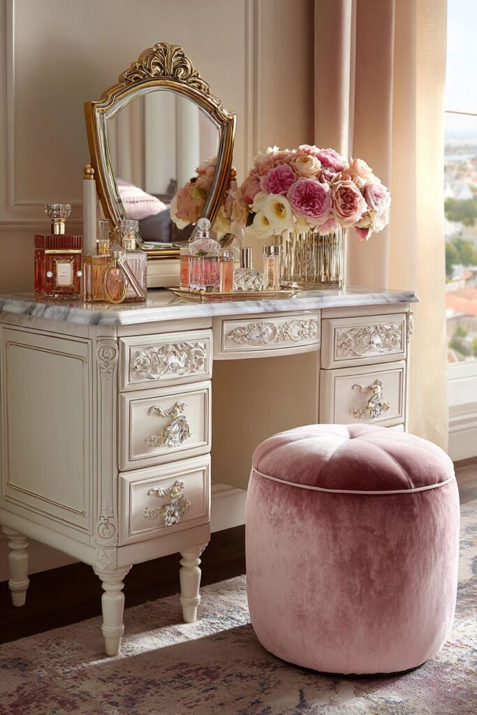 Dresser Styling with Porcelain and Velvet Accents