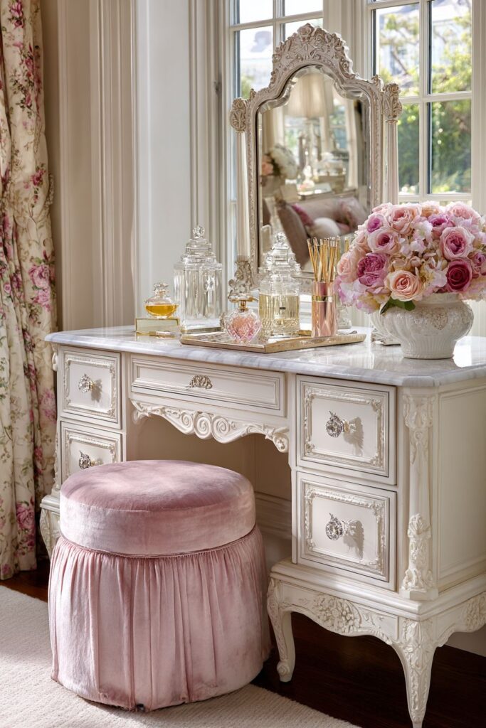 Dresser Styling with Porcelain and Velvet Accents