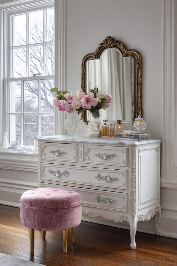 Dresser Styling with Porcelain and Velvet Accents