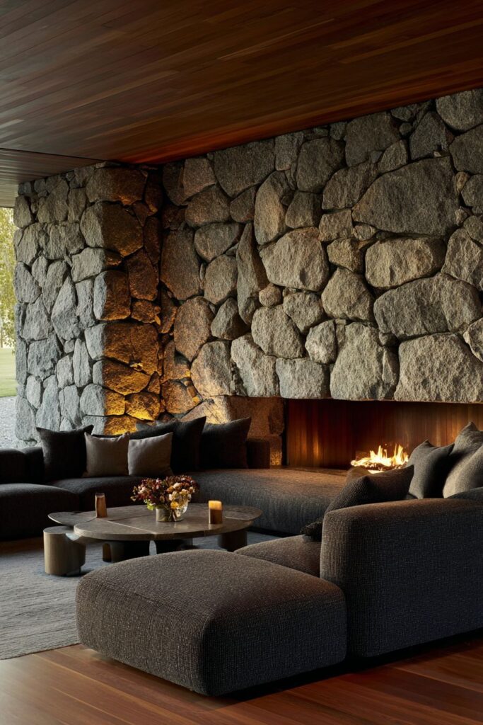 Floating Hearth Stone Fireplace with Swivel Seating