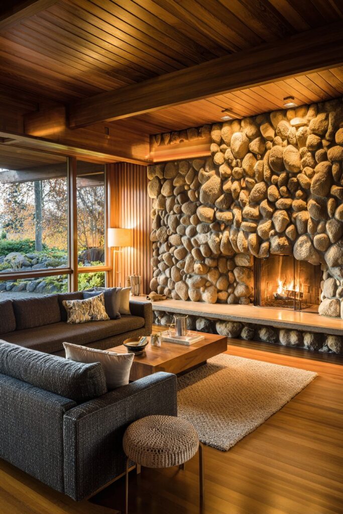 Floating Hearth Stone Fireplace with Swivel Seating