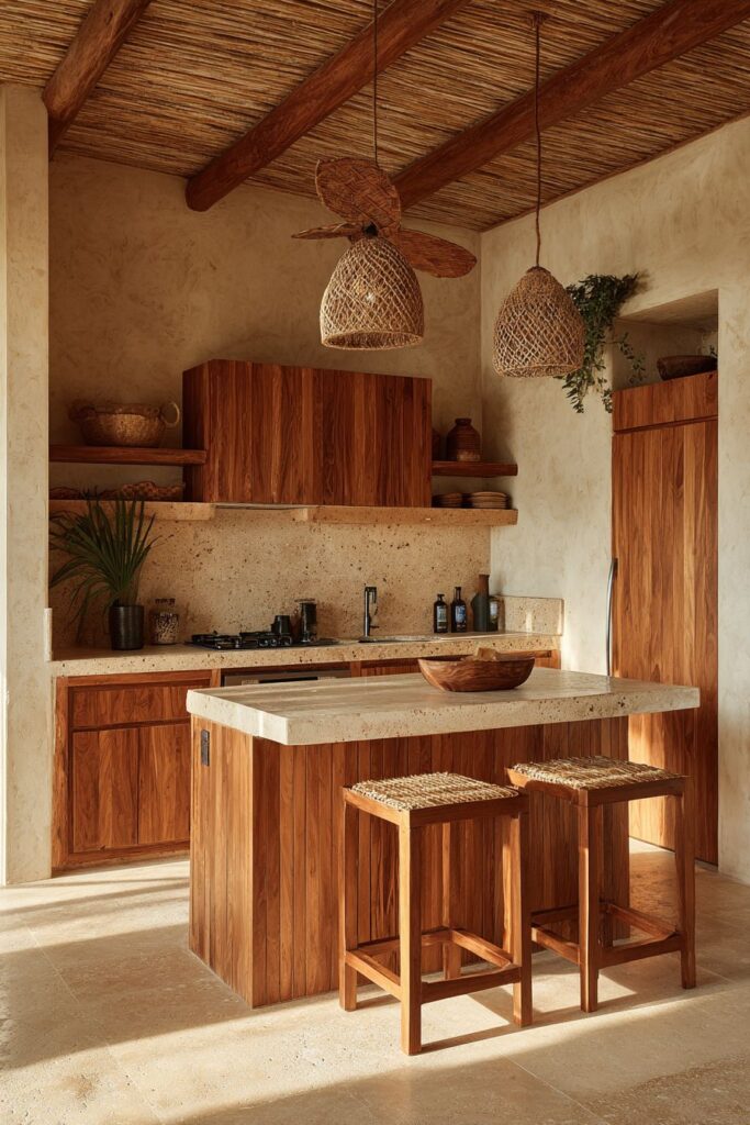Teak and Travertine Natural Partnership