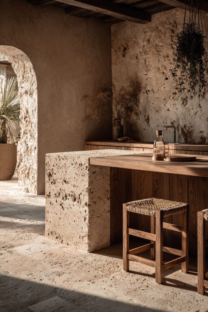 Teak and Travertine Natural Partnership