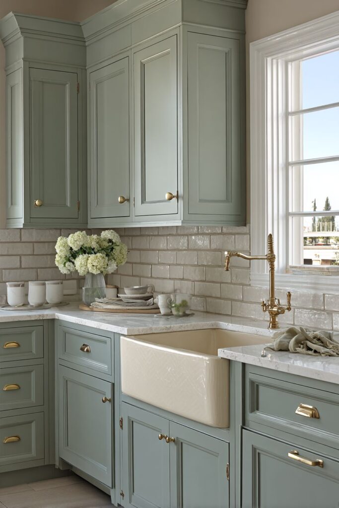 Monochromatic Sage Sophistication with Grout Line Details