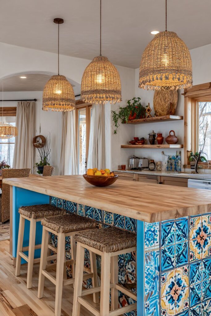 Bohemian Kitchen with Global-Inspired Island