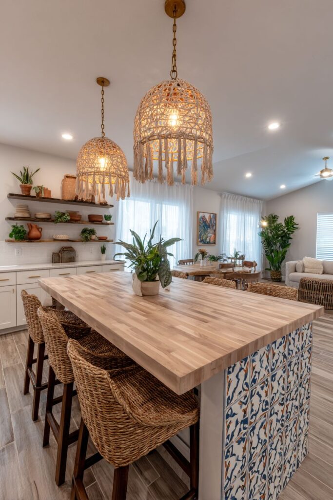 Bohemian Kitchen with Global-Inspired Island