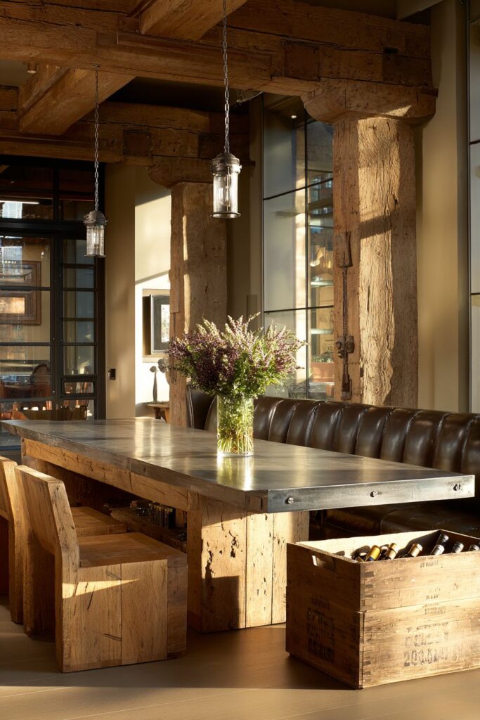 Zinc-Topped Table with Industrial-Natural Material Mix