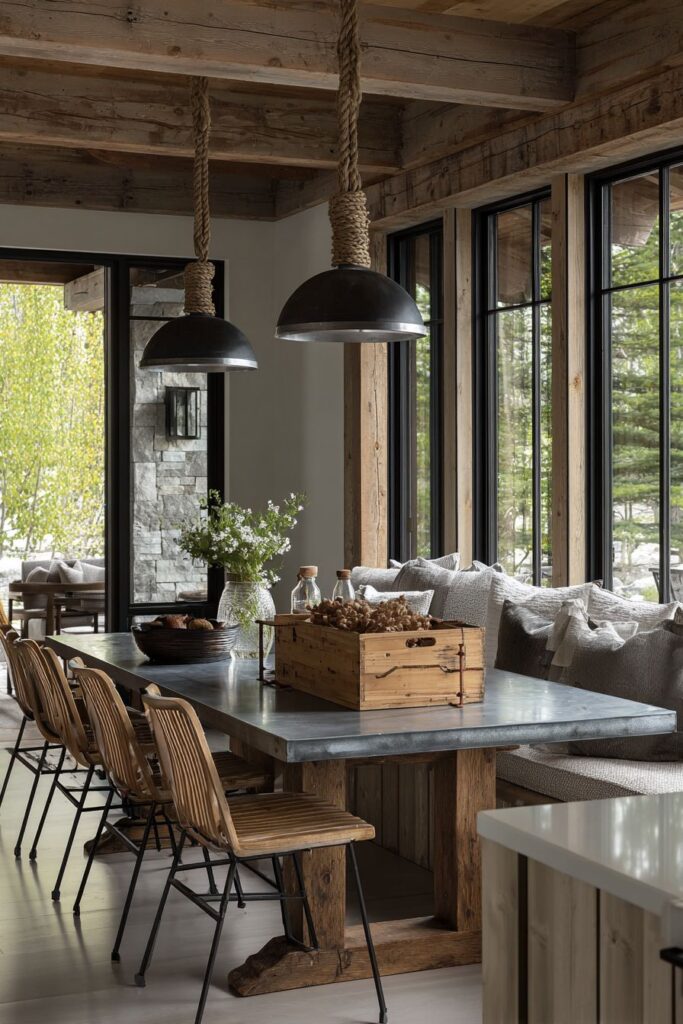 Zinc-Topped Table with Industrial-Natural Material Mix