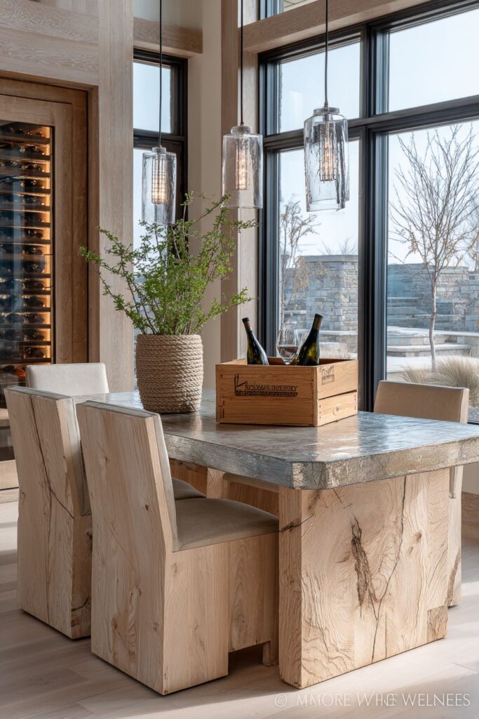 Zinc-Topped Table with Industrial-Natural Material Mix