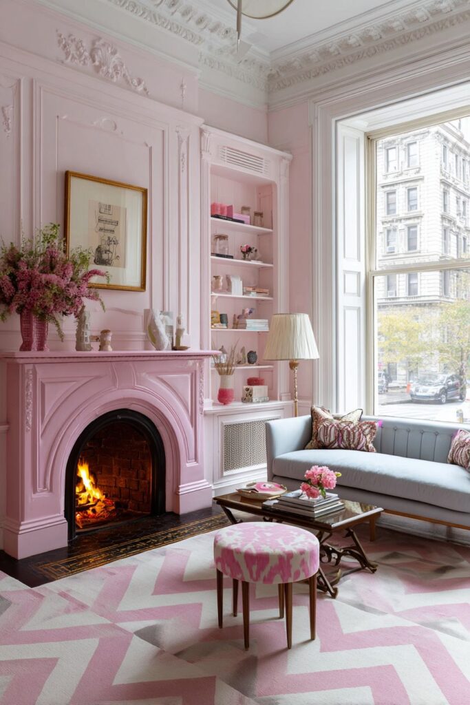 Pink Fireplace as Architectural Feature