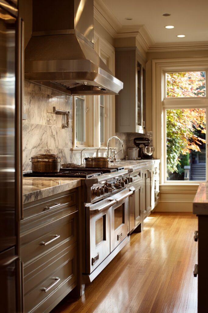 Transitional Stainless Steel Kitchen Integration
