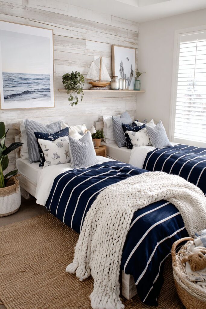 COASTAL-THEMED NAUTICAL TWIN BEDROOM