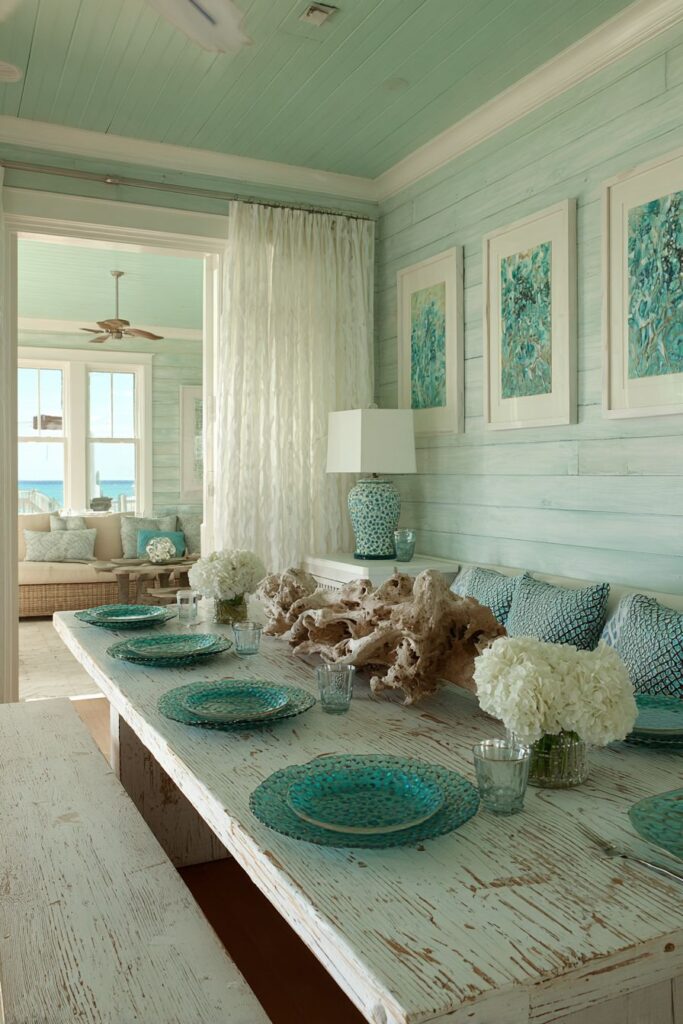 Coastal Blue Dining Room with Weathered Charm