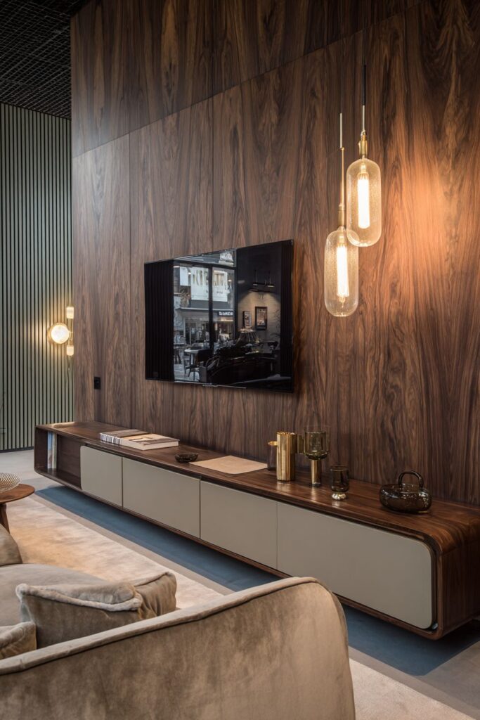 Sophisticated Espresso Accent Wall with Mid-Century Modern Elegance