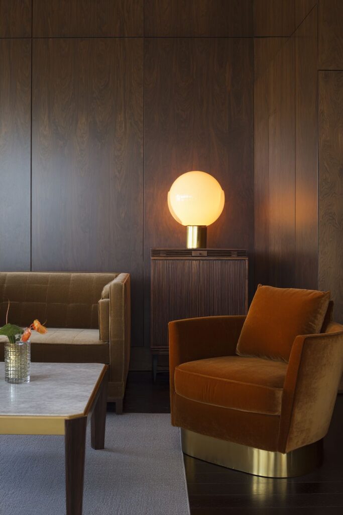 Sophisticated Espresso Accent Wall with Mid-Century Modern Elegance