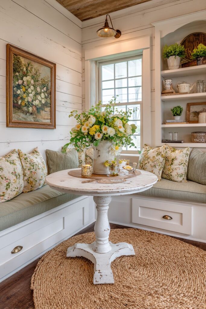 Intimate Corner Dining with Built-in Seating