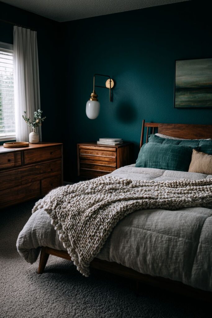 Dramatic Dark Teal Accent Wall