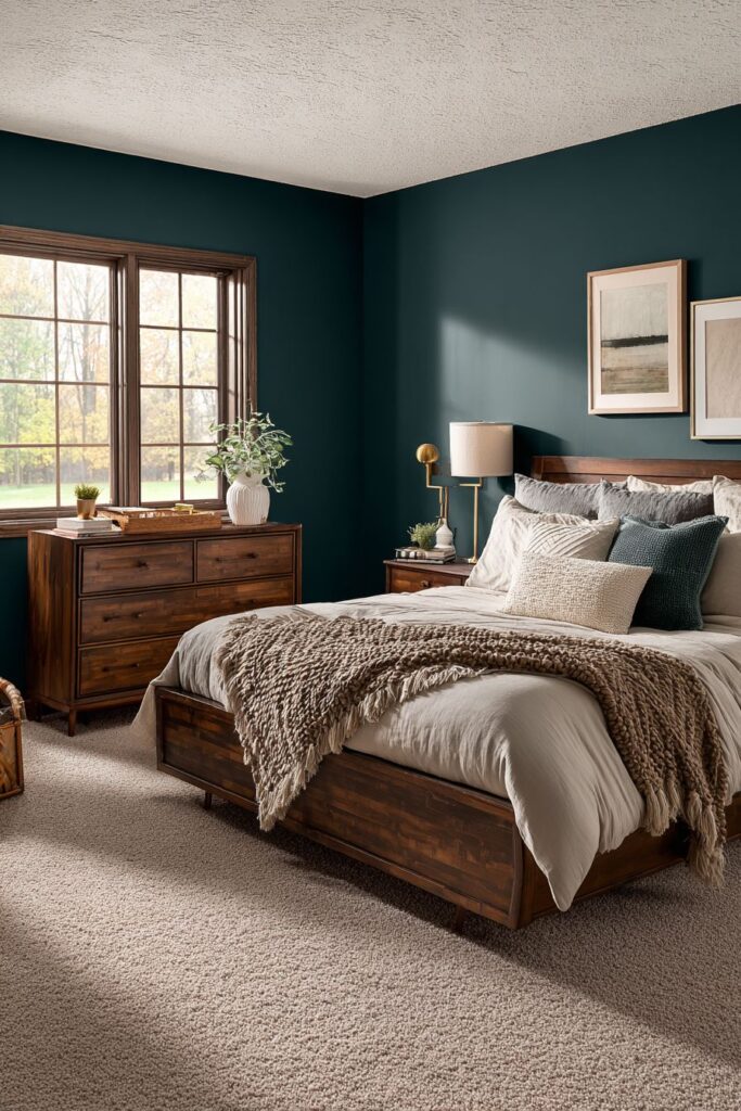 Dramatic Dark Teal Accent Wall