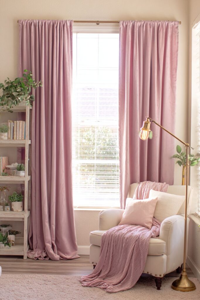 Cozy Reading Nook with Dusty Rose Curtains