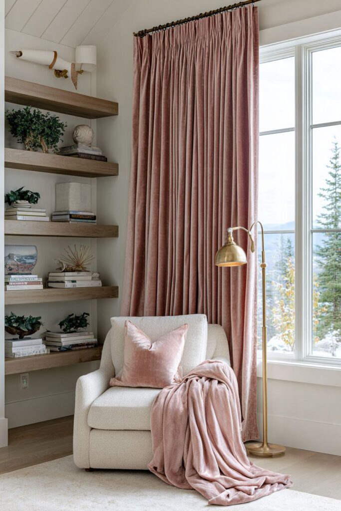 Cozy Reading Nook with Dusty Rose Curtains