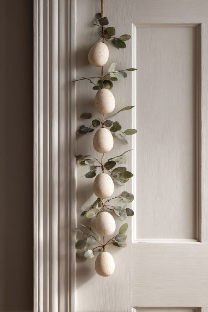 Modern Farmhouse White-Washed Wooden Egg Garland