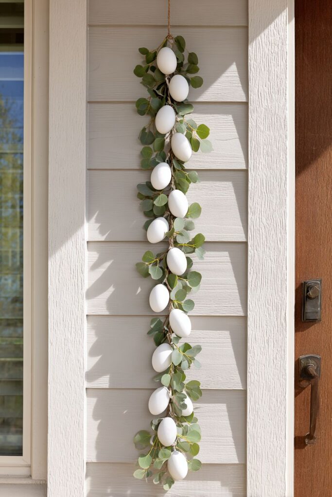 Modern Farmhouse White-Washed Wooden Egg Garland