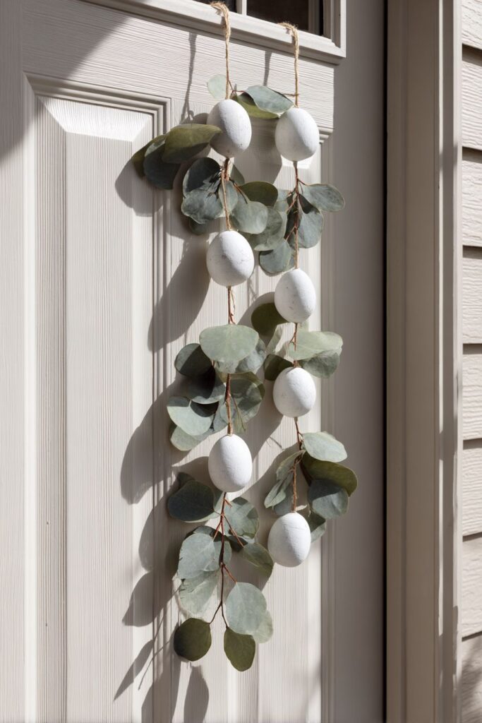 Modern Farmhouse White-Washed Wooden Egg Garland