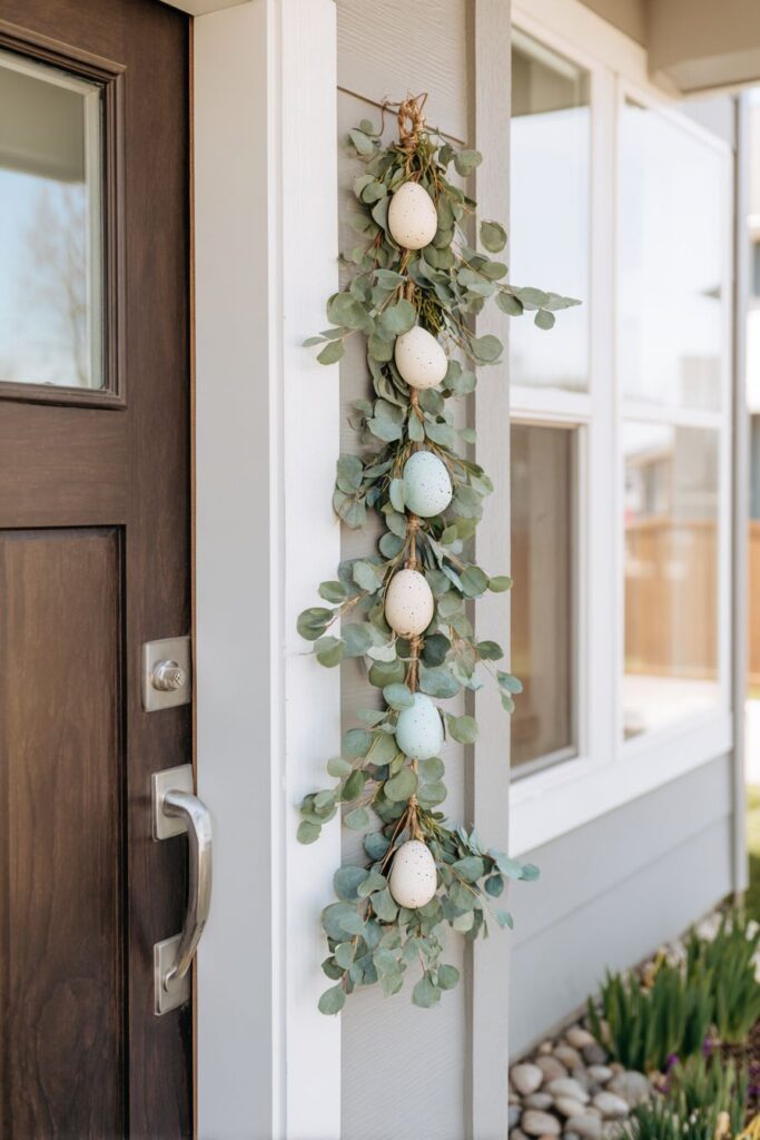 Modern Farmhouse White-Washed Wooden Egg Garland