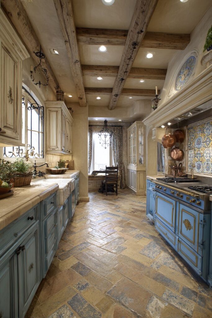 Exposed Oak Beams with Hand-Painted Ceramic Tiles