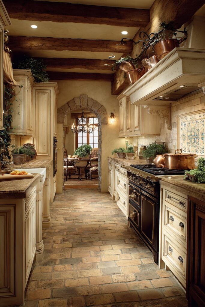 Exposed Oak Beams with Hand-Painted Ceramic Tiles