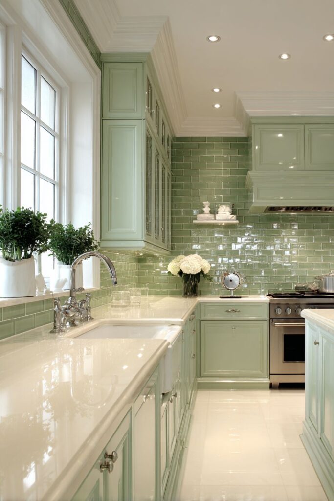 Mint Green Brick Backsplash Masterpiece