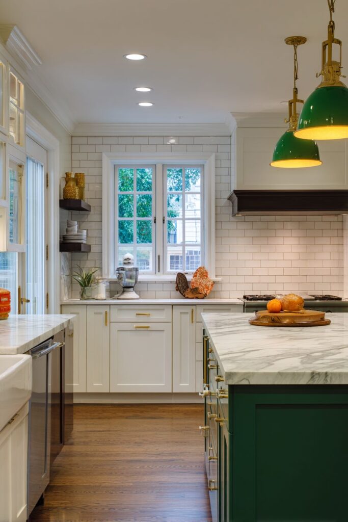 Contemporary Entertaining Kitchen with Marble Island