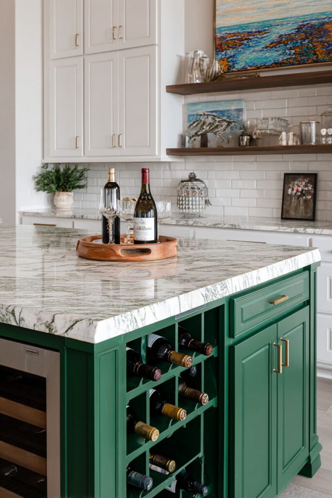 Contemporary Entertaining Kitchen with Marble Island