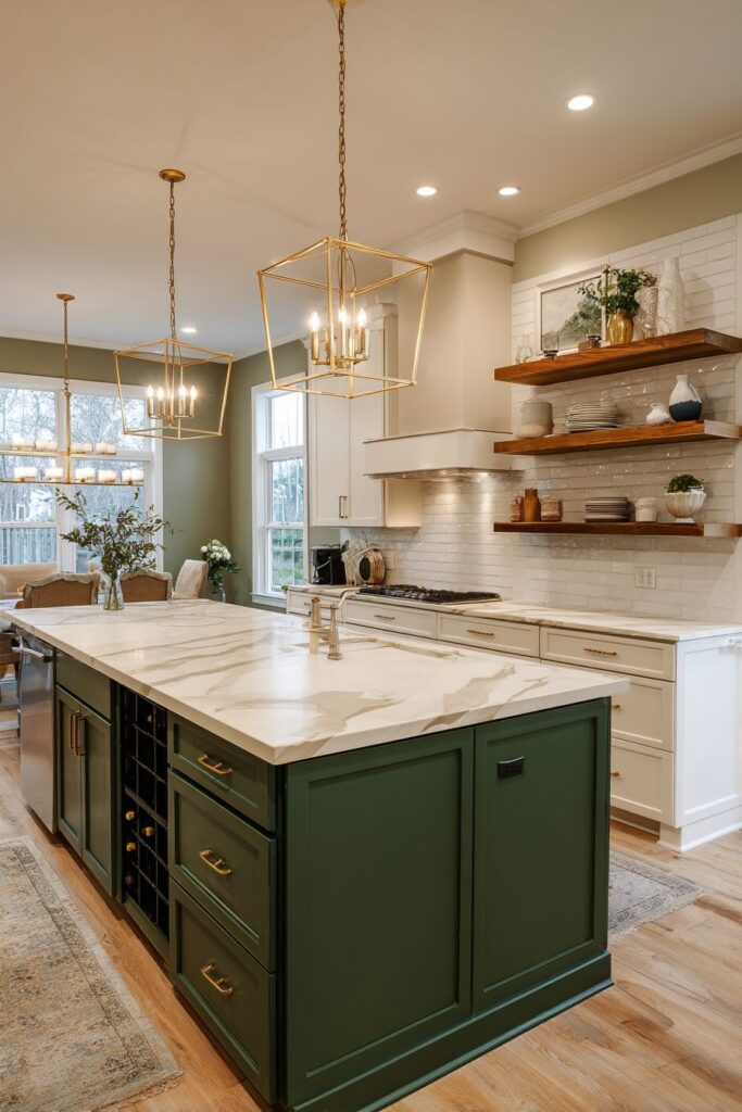 Contemporary Entertaining Kitchen with Marble Island