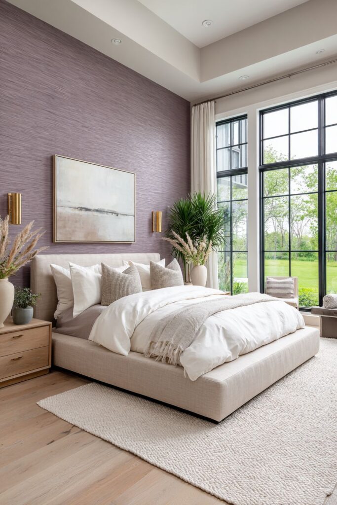 Modern Minimalist Bedroom with Textured Accent Wall