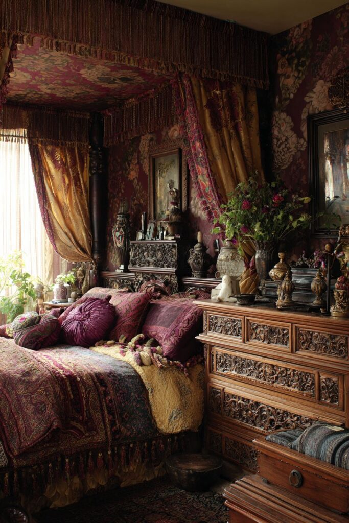 Burgundy and Gold Floral Fantasy