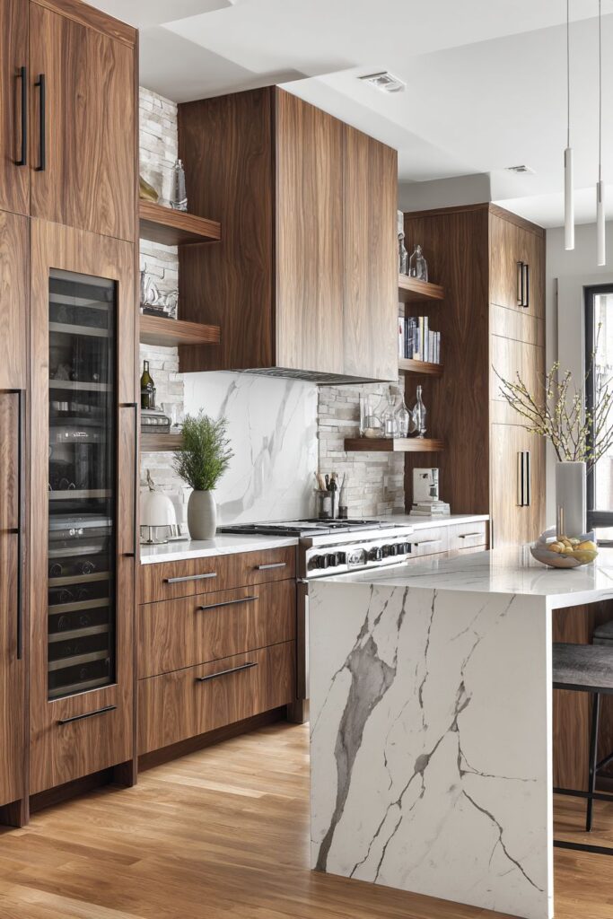 Warm Walnut and White Quartz Harmony