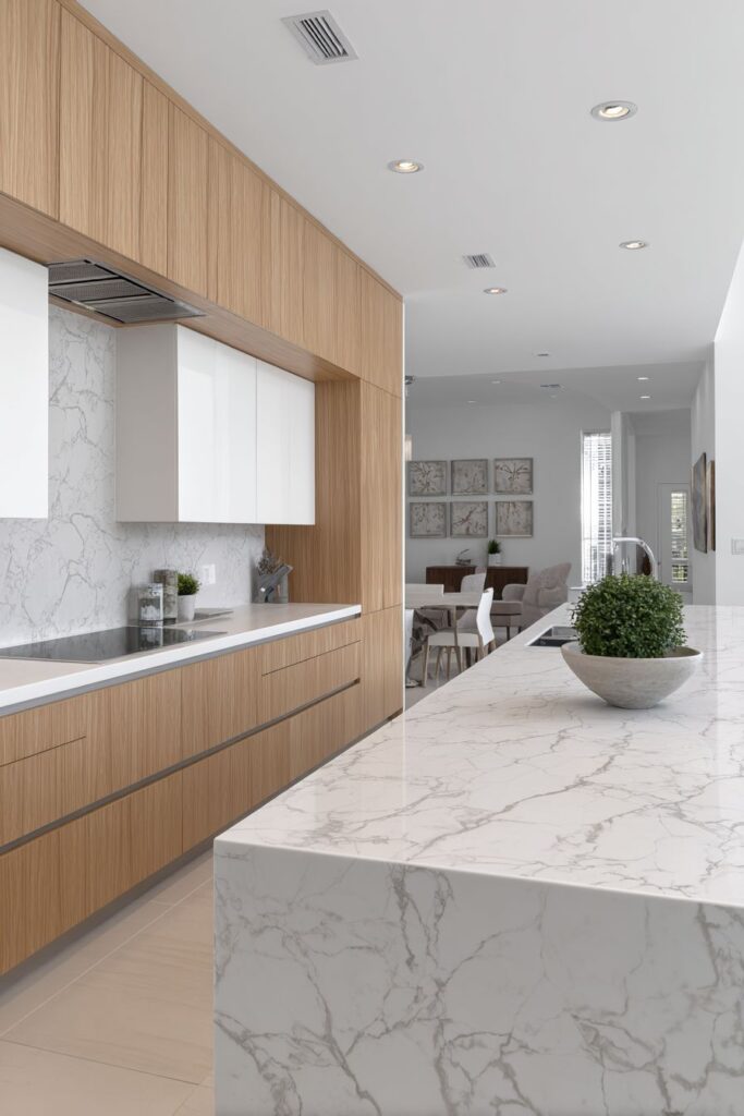 Cooking Island with Integrated Induction and Ceiling-Mounted Hood