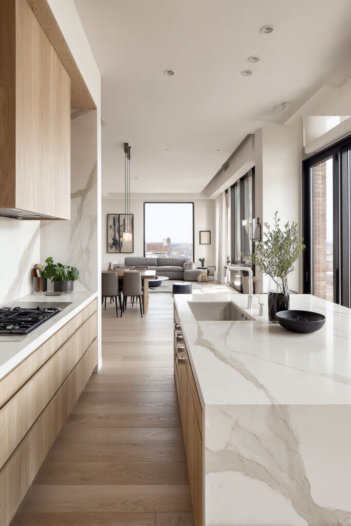 Cooking Island with Integrated Induction and Ceiling-Mounted Hood