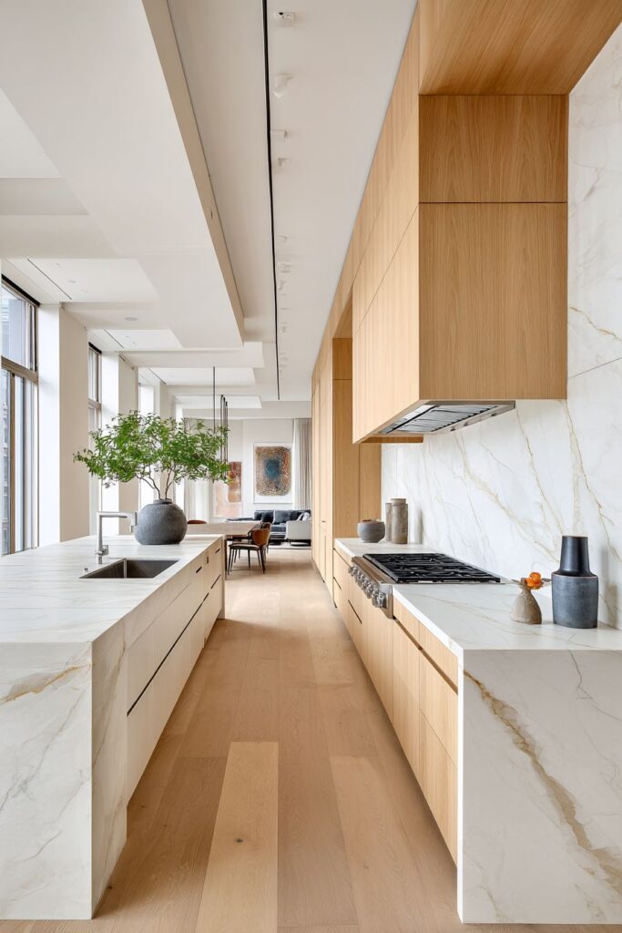 Cooking Island with Integrated Induction and Ceiling-Mounted Hood